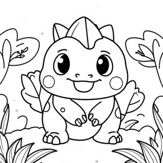 Niedlicher Ivysaur in einem Garten Ausmalbild | Ivysaur Ausmalbild