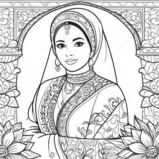 Muslimisches Mädchen im traditionellen Kleid Ausmalbild | Muslimisches Mädchen Ausmalbild