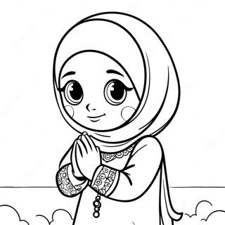 Muslimisches Mädchen beim Beten Ausmalbild | Muslimisches Mädchen Ausmalbild