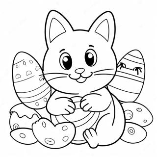 Verspielte Osterkatze mit Eiern Ausmalbild | Osterkatze Ausmalbild