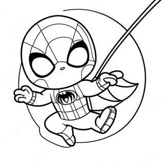 Chibi Spider-Man beim Schwingen Ausmalbild | Chibi Marvel Ausmalbild