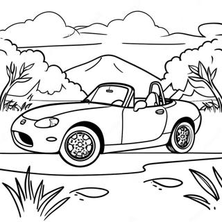 Mazda Miata in einer malerischen Landschaft Ausmalbild | Miata Ausmalbild