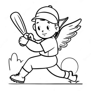 Engel Baseballspieler mit Schläger Ausmalbild | Engel Baseball Ausmalbild