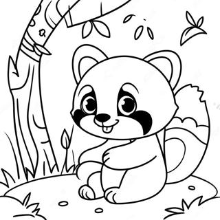 Niedlicher roter Panda spielt mit Bambus Ausmalbild | Roter Panda Ausmalbild