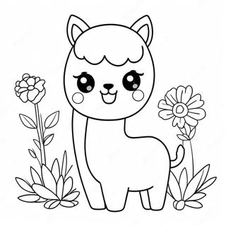 Niedliches Alpaka mit Blumen Ausmalbild | Alpaka Ausmalbild