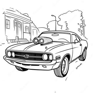 Klassisches Muscle Car in Aktion Ausmalbild | Muskelauto Ausmalbild