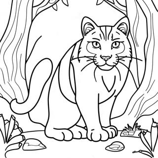 Majestätische Wildkatze im Wald Ausmalbild | Wildkatze Ausmalbild