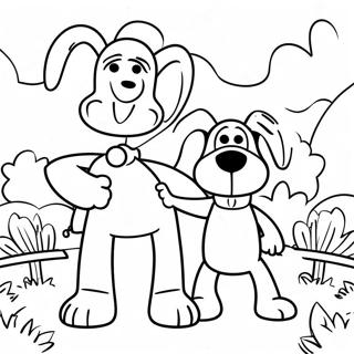 Wallace und Gromit im Garten Ausmalbild | Wallace und Gromit Ausmalbild