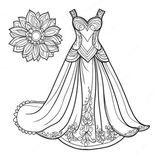 Elegantes Abendkleid Ausmalbild | Realistische Mode Ausmalbild
