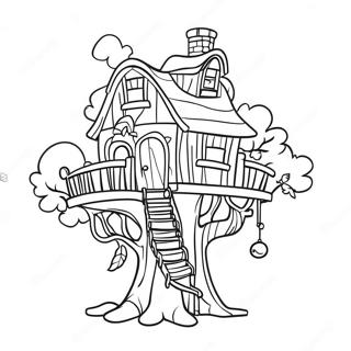 Verspielt magisches Baumhaus Ausmalbild | Magische Baumhäuser Ausmalbild