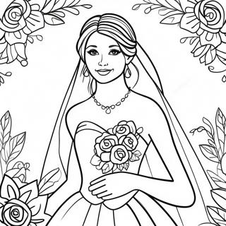 Schöne Braut im Hochzeitskleid Ausmalbild | Braut Ausmalbild
