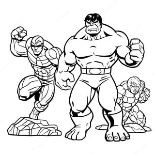 Unglaublicher Hulk und Fantastische Vier Ausmalbild | Fantastischen Vier Ausmalbild