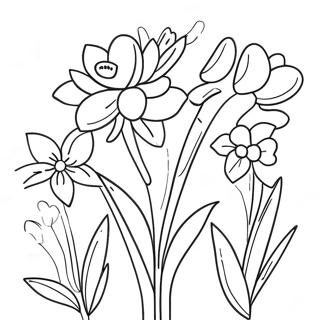 Bunte Frühlingsblumen Ausmalbild | Frühjahrsferien Ausmalbild