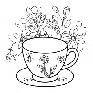 Verspielt Teetasse mit Blumen-Ausmalbild | Tasse Ausmalbild