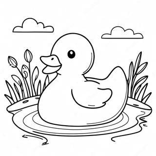 Gummiente, die in einem Teich schwimmt - Ausmalbild | Gummiente Ausmalbild