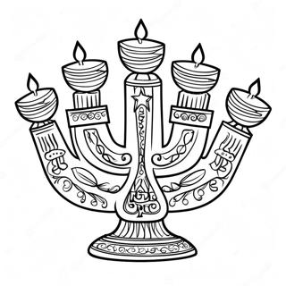 Dekorative Chanukka Menora Ausmalbild | Hanukkah Menora Ausmalbild