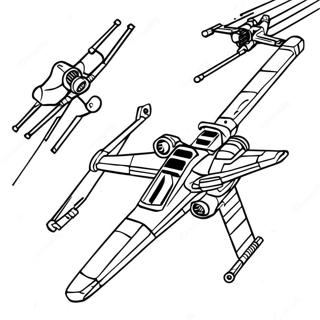 X-Wing Sternenjäger im Kampf Ausmalbild | Star Wars Schiffe Ausmalbild