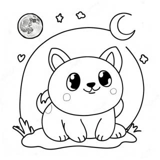 Niedliche Tiere unter dem Mond Ausmalbild | Über den Mond Ausmalbild
