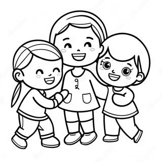 Multikulturelle Kinder spielen zusammen Ausmalbild | Multikulturell Ausmalbild