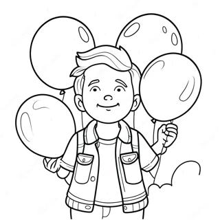 Aaron mit bunten Ballons Ausmalbild | Aaron Ausmalbild