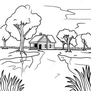 Charmante Mississippi-Delta Landschaft Ausmalbild | Mississippi Ausmalbild