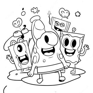 SpongeBob mit bunten Freunden Ausmalbild | Hoher SpongeBob Ausmalbild