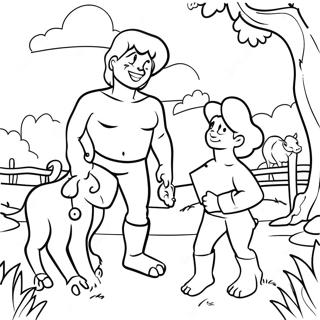Kain und Abel mit Bauernhoftieren Ausmalbild | Kain und Abel Ausmalbild