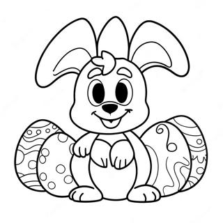 Bluey mit bunten Ostereiern Ausmalbild | Bluey Ostern Ausmalbild