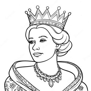 Elegante Königin mit Krone Ausmalbild | Königin Ausmalbild