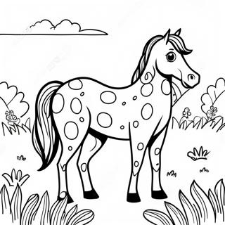 Geschecktes Appaloosa Pferd auf der Wiese Ausmalbild | Appaloosa Pferd Ausmalbild
