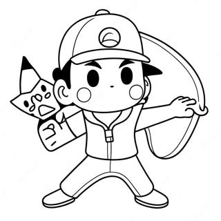 Ash Ketchum fängt Pikachu Ausmalbild | Ash Ketchum Ausmalbild