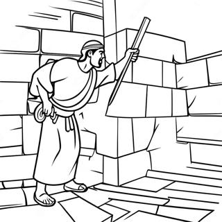 Nehemia beim Mauern Bauen Ausmalbild | Nehemia Ausmalbild