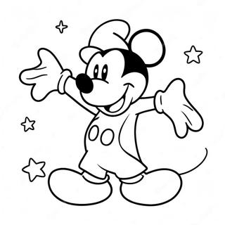 Magischer Zauberer Mickey mit Sternen Ausmalbild | Zauberer Mickey Ausmalbild