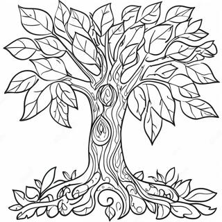 Bunter Herbstbaum mit Blättern Ausmalbild | Herbstbaum Ausmalbild