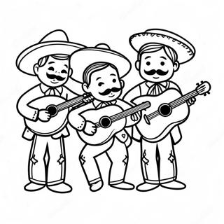 Bunte Mariachi-Band, die Instrumente spielt Ausmalbild | Mariachi Ausmalbild