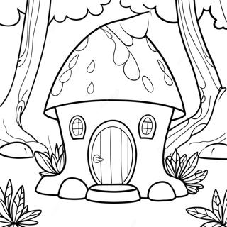 Gnome-Haus in einem magischen Wald Ausmalbild | Gnomhaus Ausmalbild
