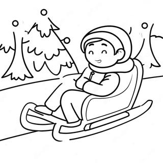Schlittenfahren Spaß auf der Schneemalvorlage | Schlittenfahren Ausmalbild