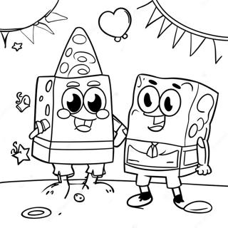 SpongeBob und Patrick Geburtstagsfeier Malvorlage | SpongeBob Geburtstag Ausmalbild