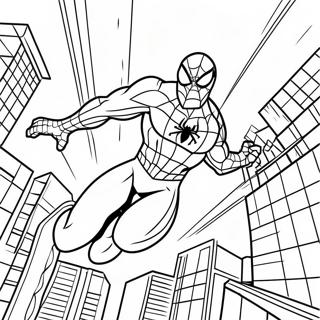 Spiderman 2099 Schwingend durch die Stadt Ausmalbild | Spiderman 2099 Ausmalbild