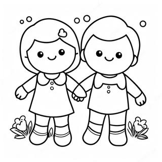 Niedliche Freunde, die sich die Hände halten Ausmalbild | Freundschaft BFF Ausmalbild