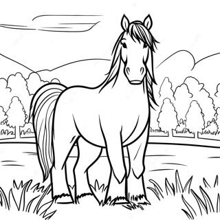 Majestätisches Clydesdale Pferd auf der Wiese Ausmalbild | Clydesdale-Pferd Ausmalbild
