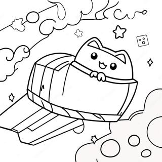 Ausmalbild von Nyan Cat, die durch den Weltraum fliegt | Nyan Katze Ausmalbild