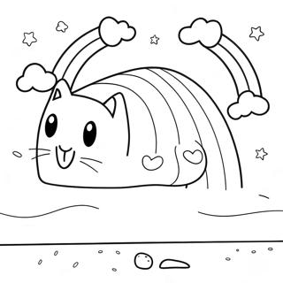 Ausmalbild von Nyan Cat mit Regenbogen-Spur | Nyan Katze Ausmalbild