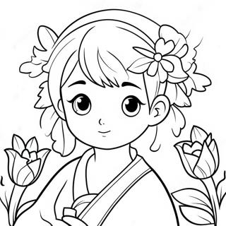 Niedliche Kanae mit Blumen Ausmalbild | Kanae Ausmalbild