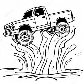 Monster Mud Truck, der durch Pfützen spritzt Ausmalbild | Schlammpickup Offroad Ausmalbild