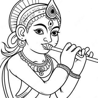 Krishna, der Flöte spielt Ausmalbild | Krishna Ausmalbild