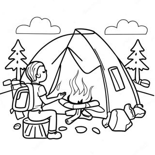 Fröhlicher Camper am Lagerfeuer Ausmalbild | Fröhlicher Camper Ausmalbild