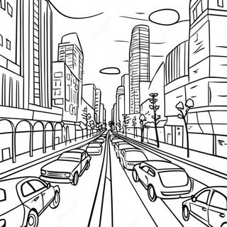 Belebte Stadtstraße Ausmalbild | Straße Ausmalbild
