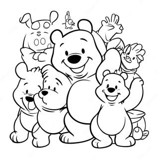 Fröhlicher Winnie Puuh und Freunde Ausmalbild | Winnie Puuh Honigtopf Ausmalbild