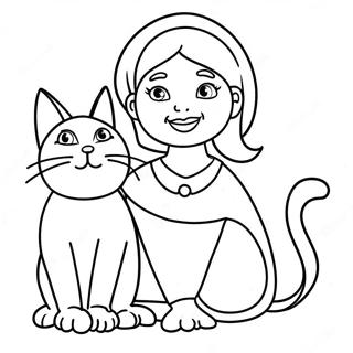 Lustige Tante mit einer Katze Ausmalbild | Tante Ausmalbild